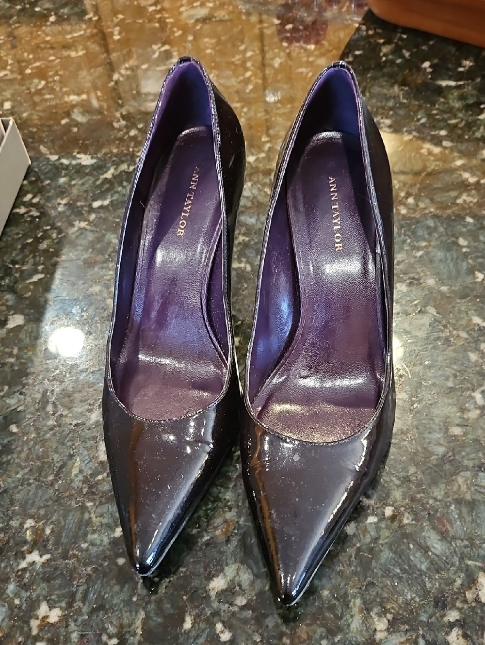 Ann Taylor Trina Patent Pointed-Toe Pumps in Rum Raisin